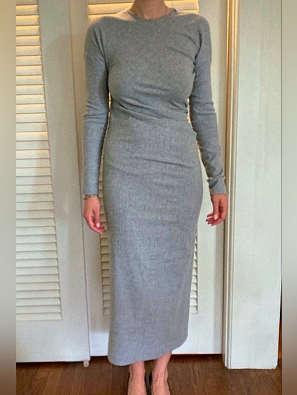 Totême Twisted Grey Melange Asymmetric Flannel Long Sleeve Midi Dress DK36 US6 S